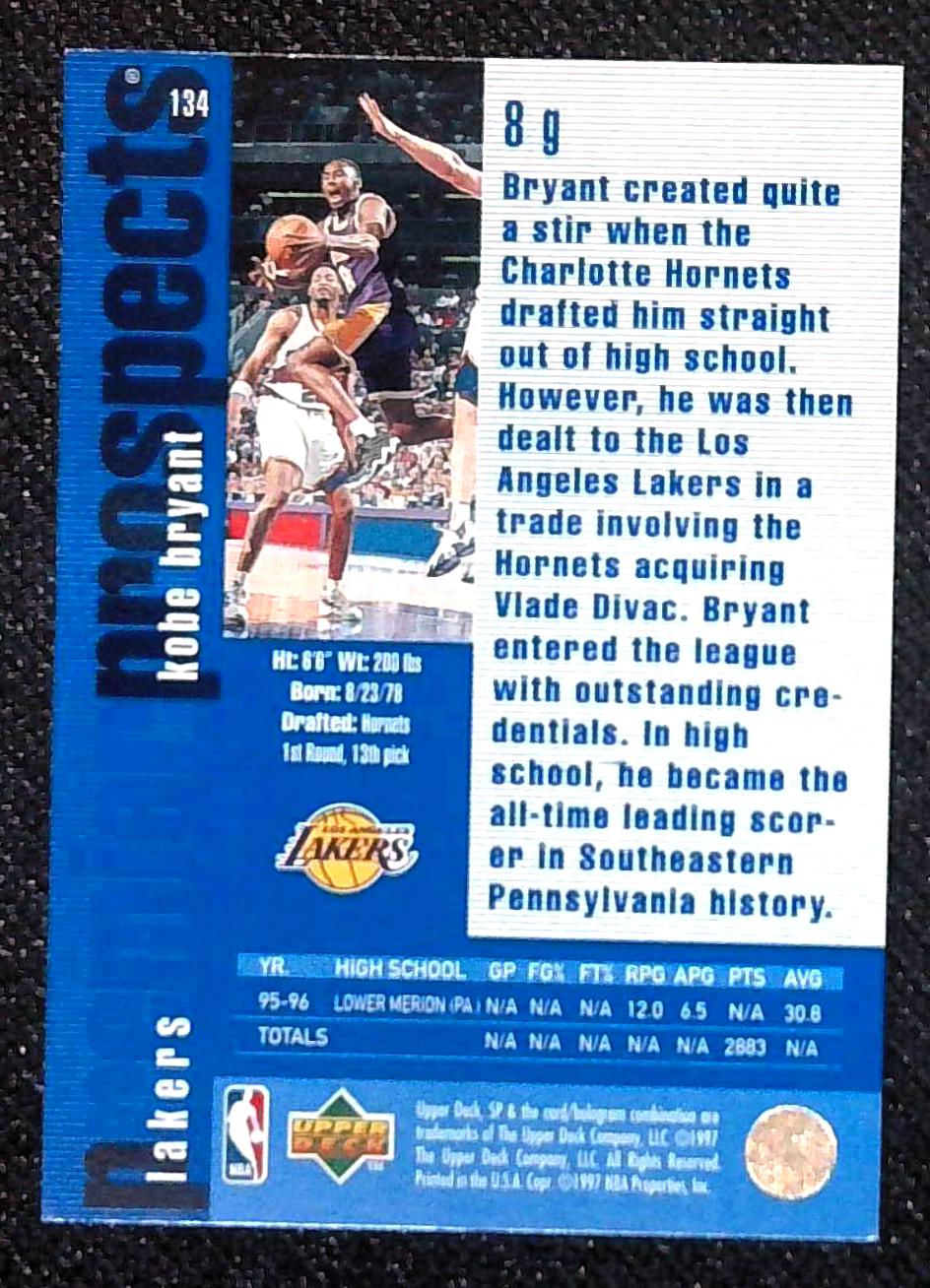 1997 Upper Deck SP Premier Prospects Kobe Bryant #134