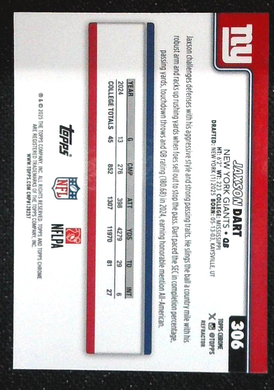 2025 Topps Chrome Jaxon Dart Rookie Refractor