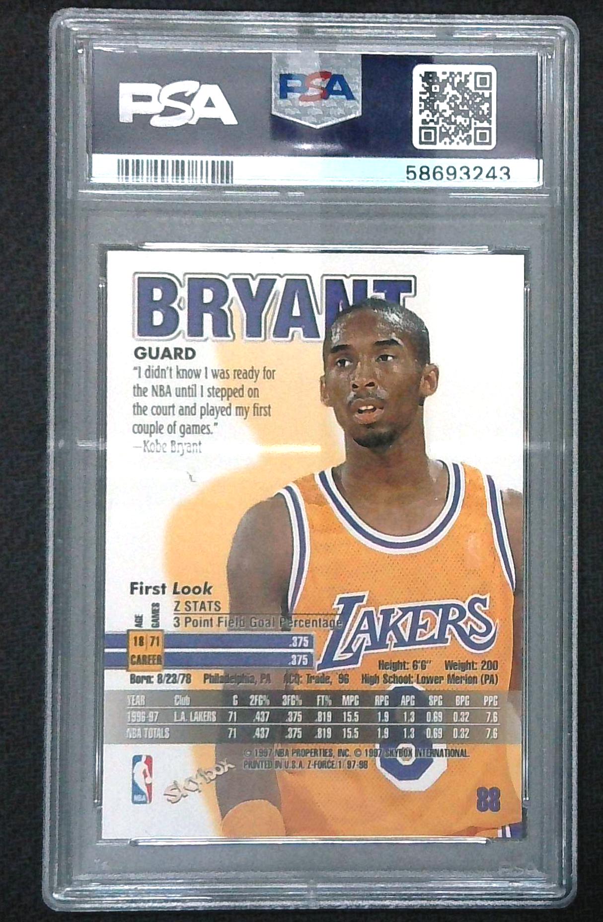 1997 SKYBOX Z-FORCE #88 KOBE BRYANT PSA 6