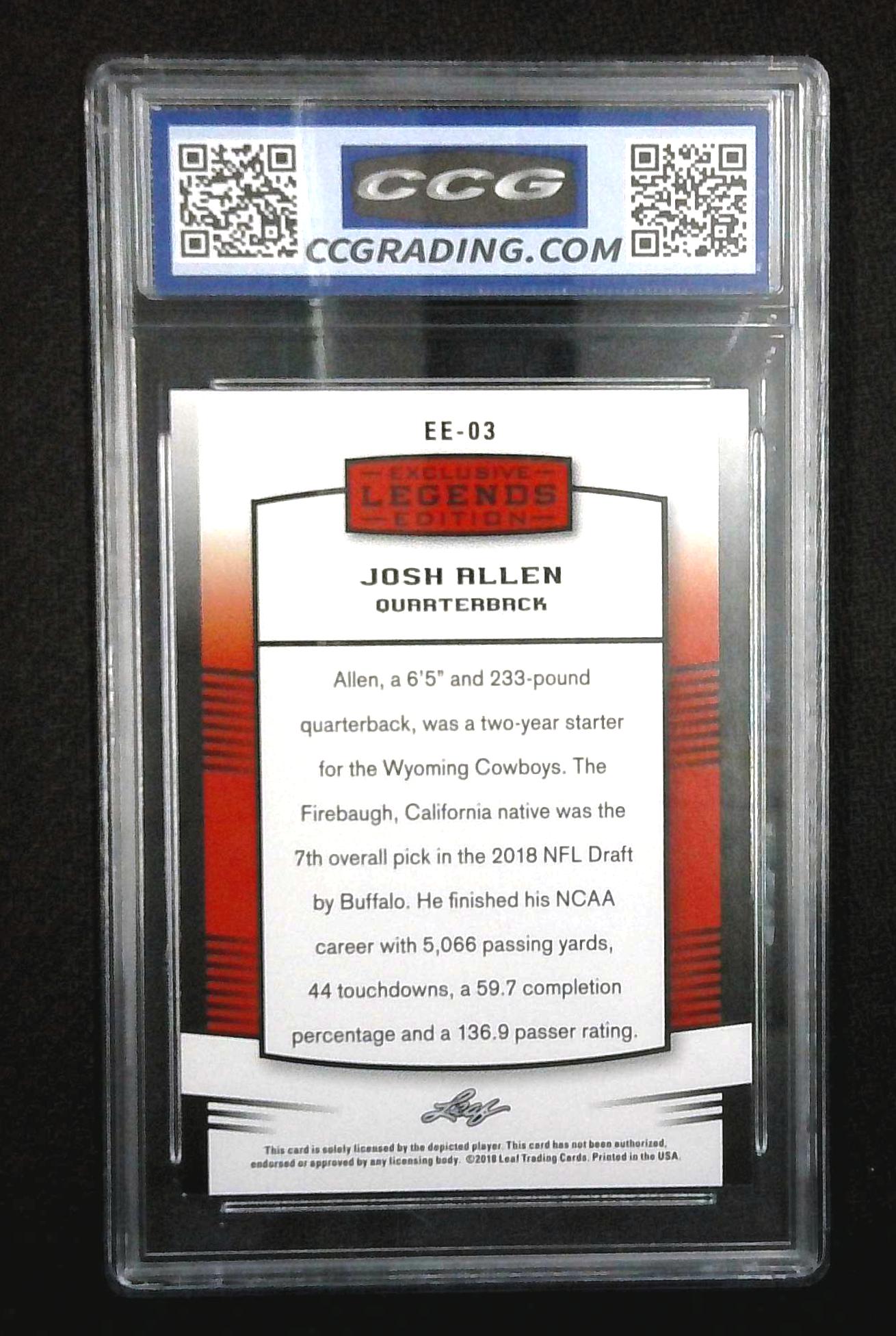 2018 Leaf Josh Allen Exclusive Legends Edition RC CCG Gem Mint 10 Buffalo Bills