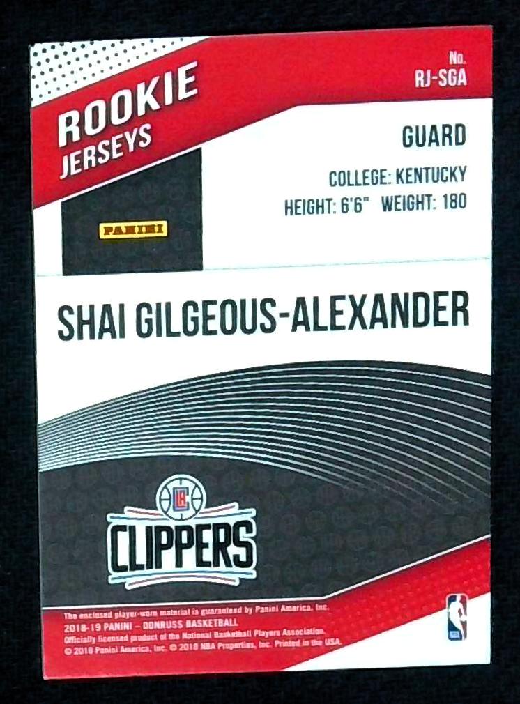 2018-19 Panini Donruss Rookie Jerseys Shai Gilgeous-Alexander #RJ-SGA RC