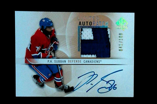 2012-13 SP Authentic Limited Autographed Patches #20 P.K. Subban Auto /100