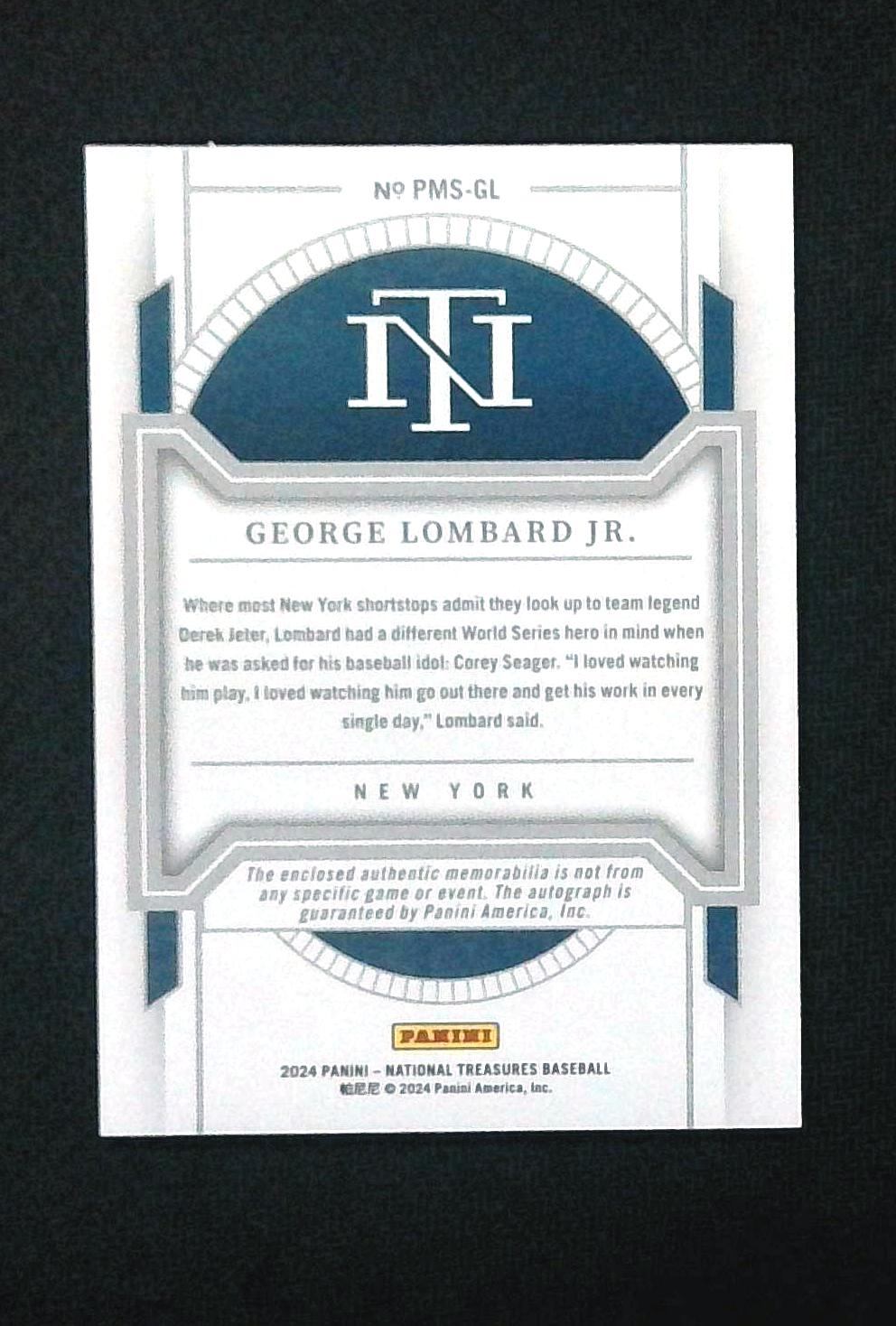 2024 Panini national Treasures - George Lombard Jr. RPA /49 - Auto