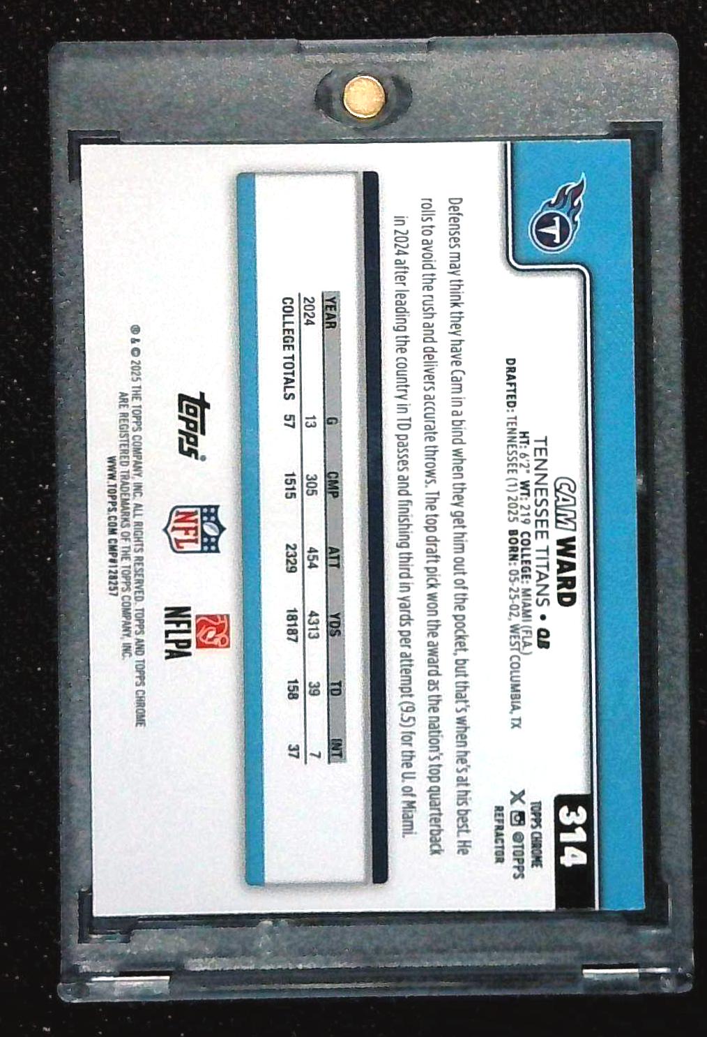 2025 Topps Chrome Cam Ward Rookie Refractor