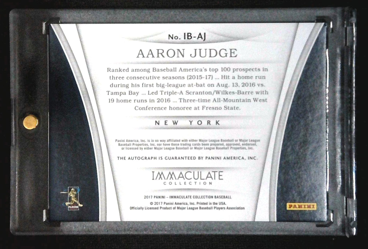 2017 Immaculate Collection Aaron Judge #IB-AJ Immaculate Bats Auto Rookie /99