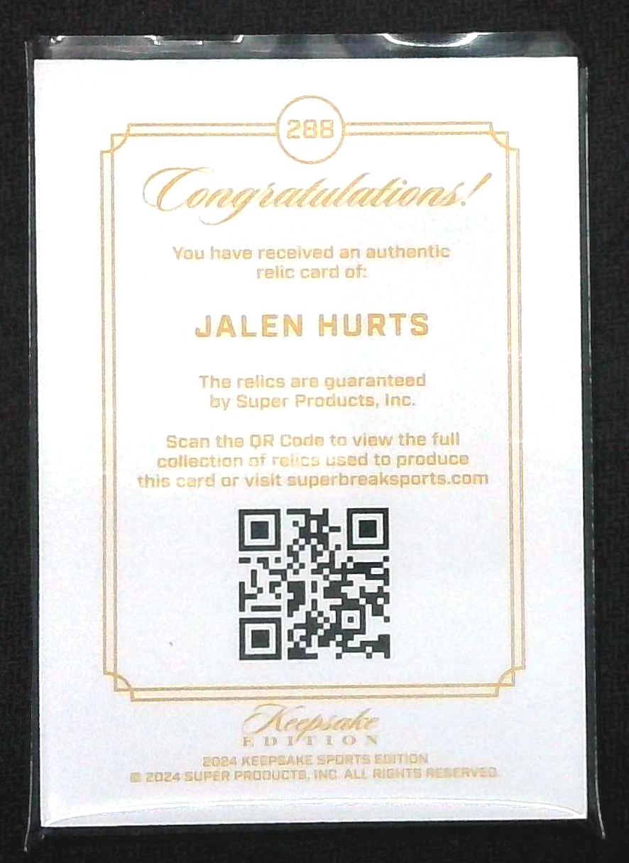 2024 Keepsake Edition Jalen Hurts NFL Shield Piece Patch /99