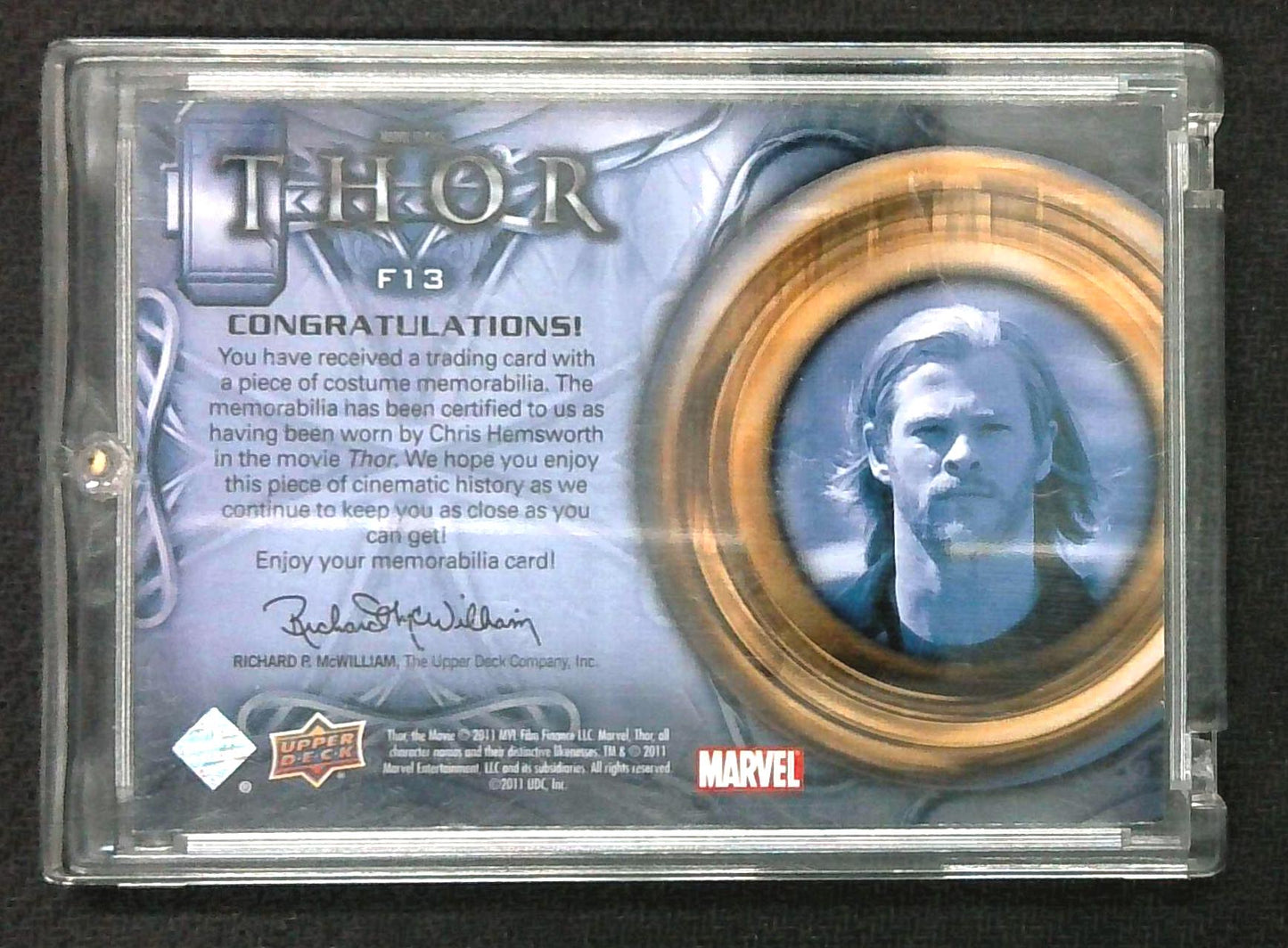 2011 Upper Deck Marvel Thor Movie Memorabilia Card F13 – Chris Hemsworth Costume Relic