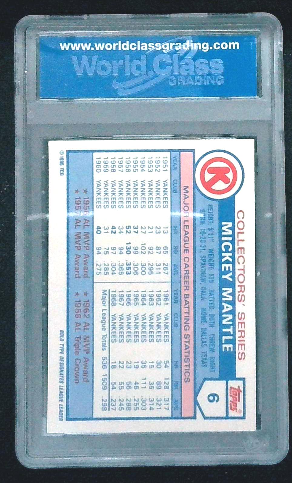 1985 Topps Circle K All Time Home Run Kings - Mickey Mantle #6