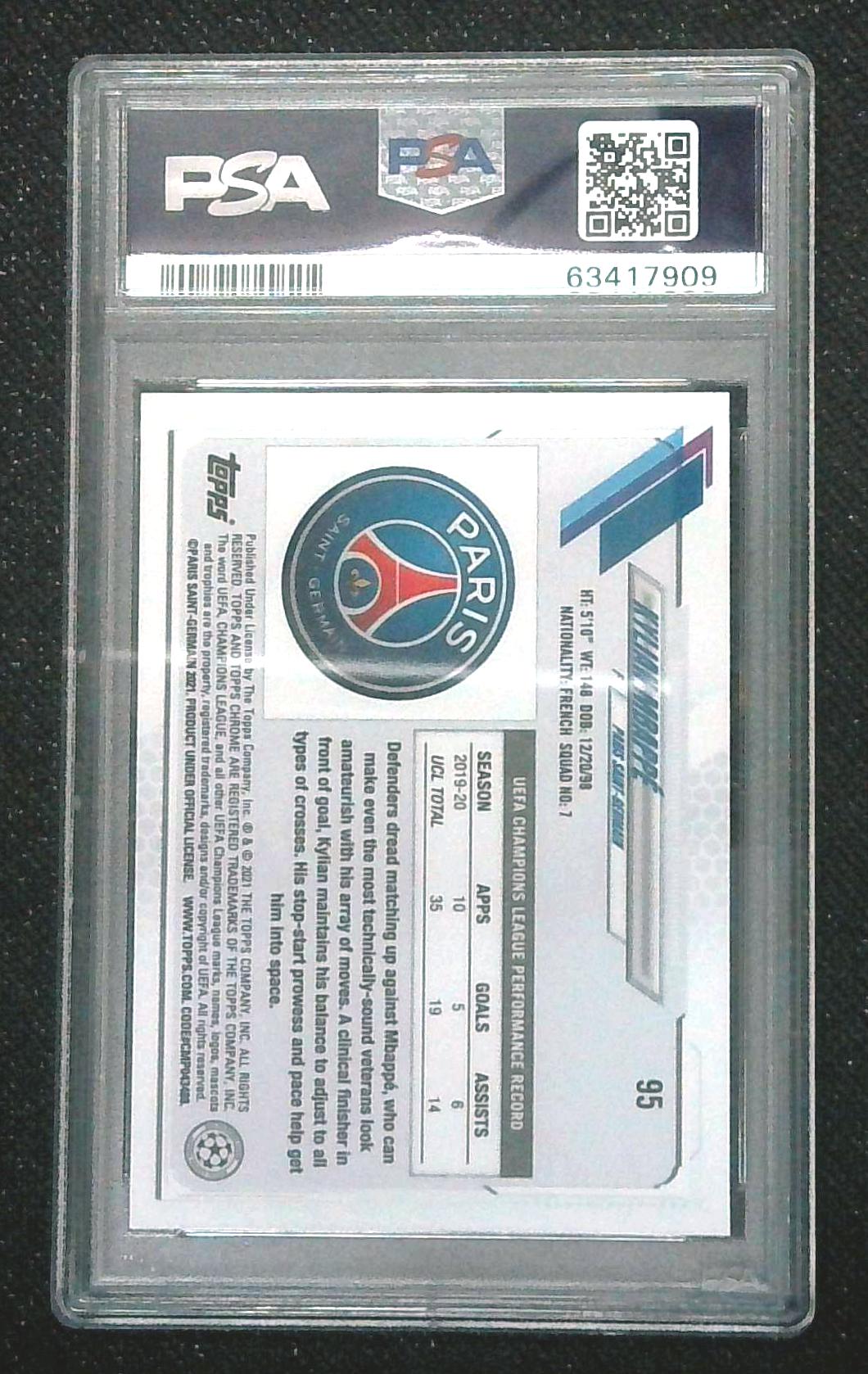 2020-21 Topps Chrome UCL Kylian Mbappe #95 PSA 10