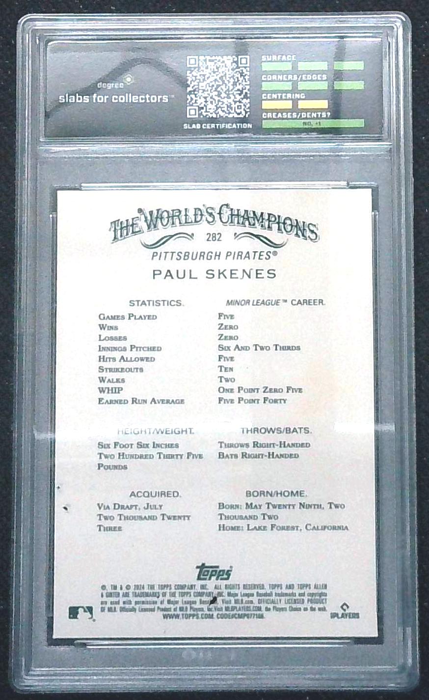 2024 TOPPS ALLEN & GINTER 282 PAUL SKENES CHROME RC ROOKIE DEGREE 9