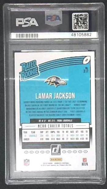 2018 Donruss Lamar Jackson Rated Rookie Blue Press Proof PSA 8