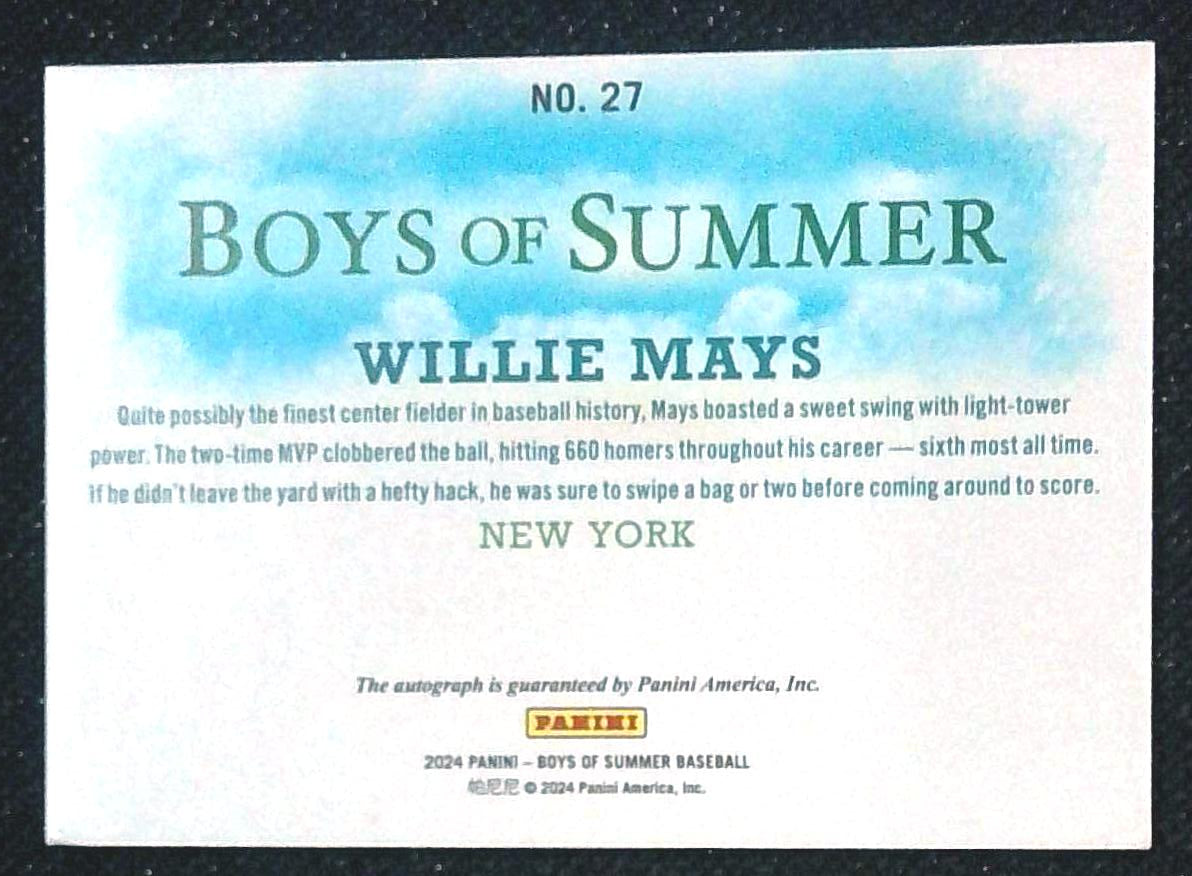 2024 Panini Boys Of Summer Willie Mays Auto /99