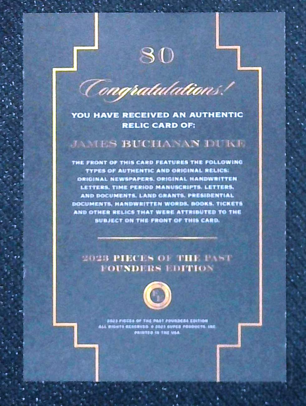 2023 The Bar Pieces of Past Founders Edition Relics James Buchanan Duke #80