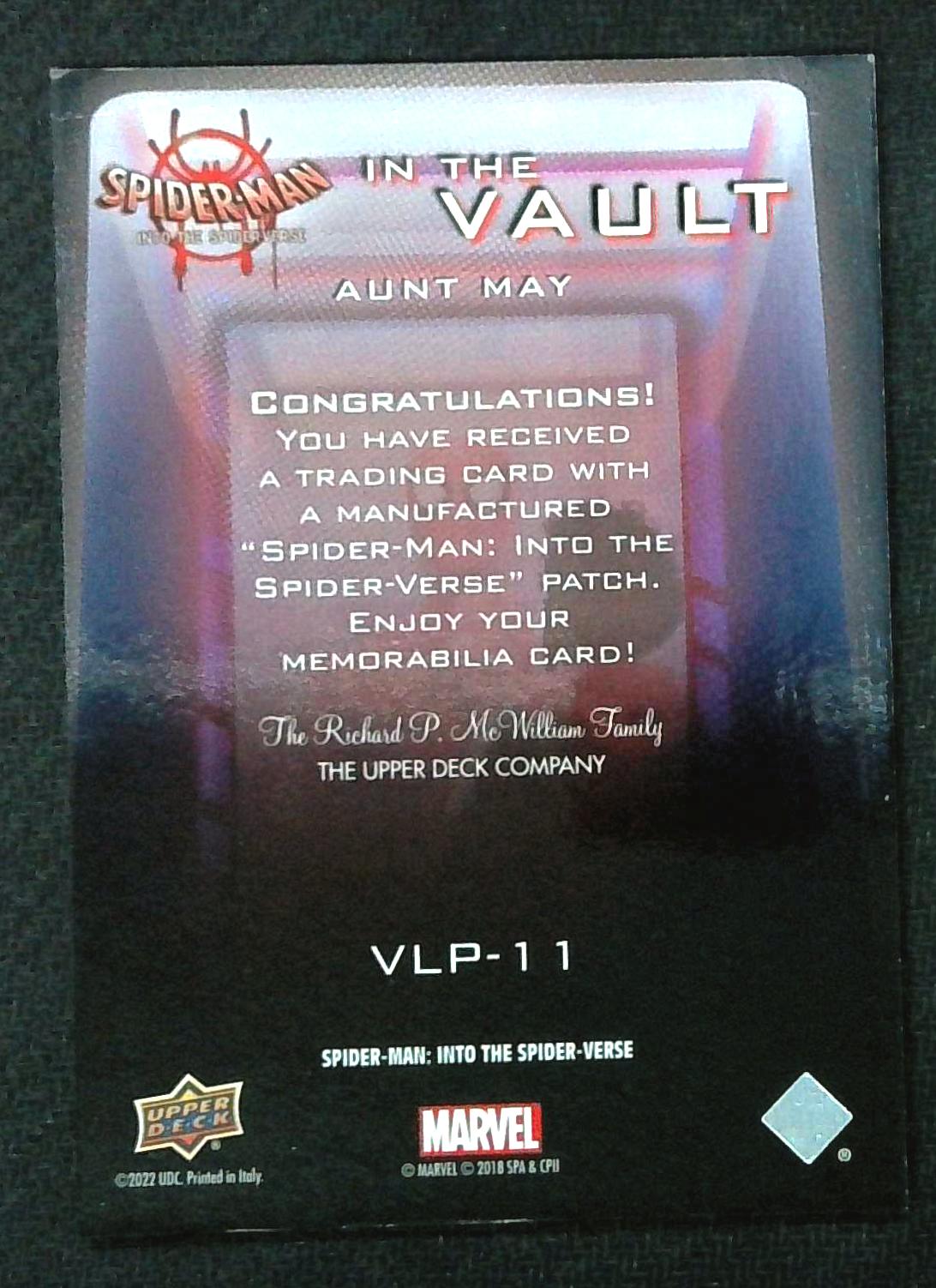 2022 Upper Deck Spider-Man Into the Spider-Verse Aunt May In the Vault Patch #VLP-11 /125