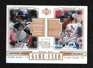 2001 Upper Deck Pros & Prospects Albert Pujols RC Chipper Jones Dual Bat Game Used 5/25