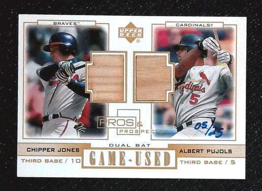 2001 Upper Deck Pros & Prospects Albert Pujols RC Chipper Jones Dual Bat Game Used 5/25