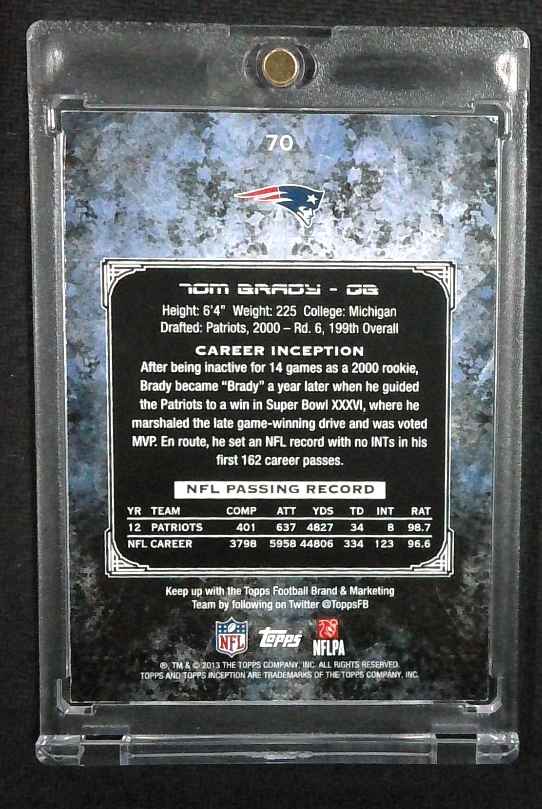 2013 Topps Inception Gold #70 Tom Brady Patriots 2/75