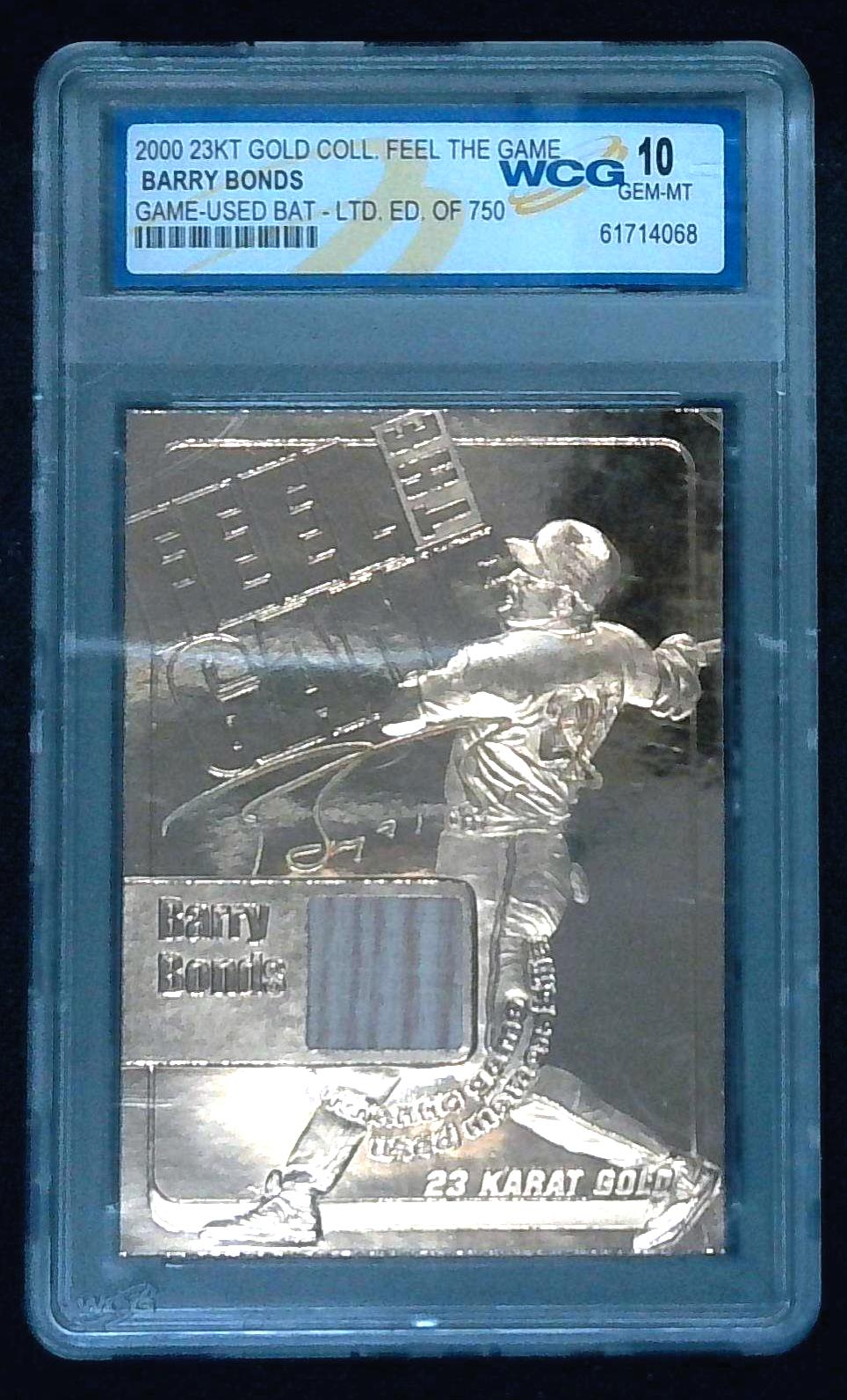 2000 23KT Gold Feel The Game Barry Bonds Game Used Bat 25/750 WCG Gem 10 Jersey #
