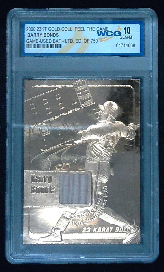 2000 23KT Gold Feel The Game Barry Bonds Game Used Bat 25/750 WCG Gem 10 Jersey #