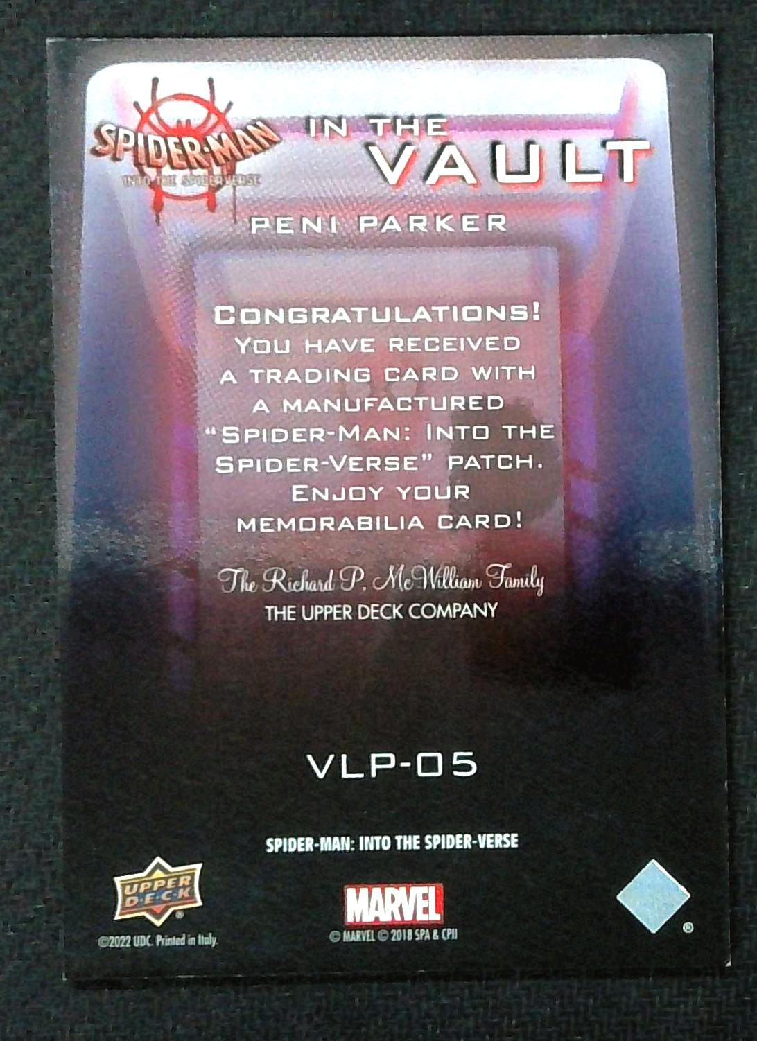 2022 Upper Deck Spider-Man Into the Spider-Verse Peni Parker In the Vault Patch #VLP-05 /125