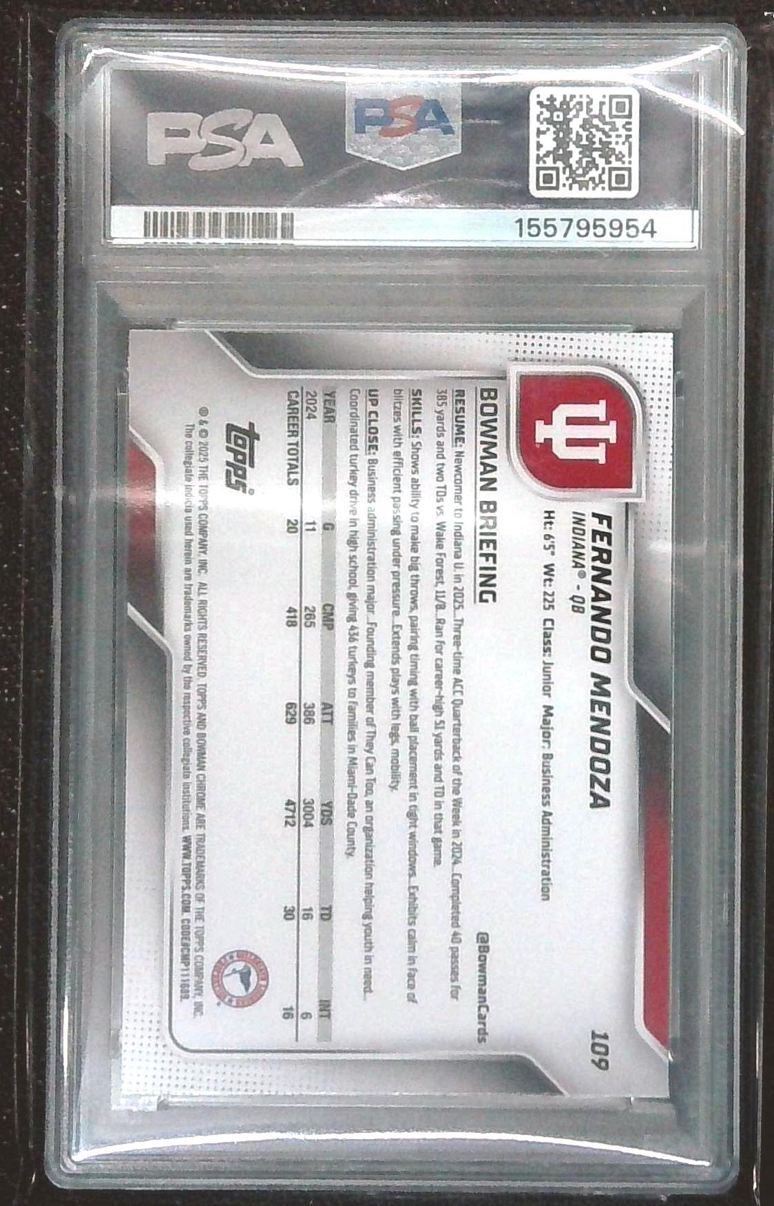 2025 Bowman U Sapphire Fernando Mendoza 1st Bowman #109 PSA 9