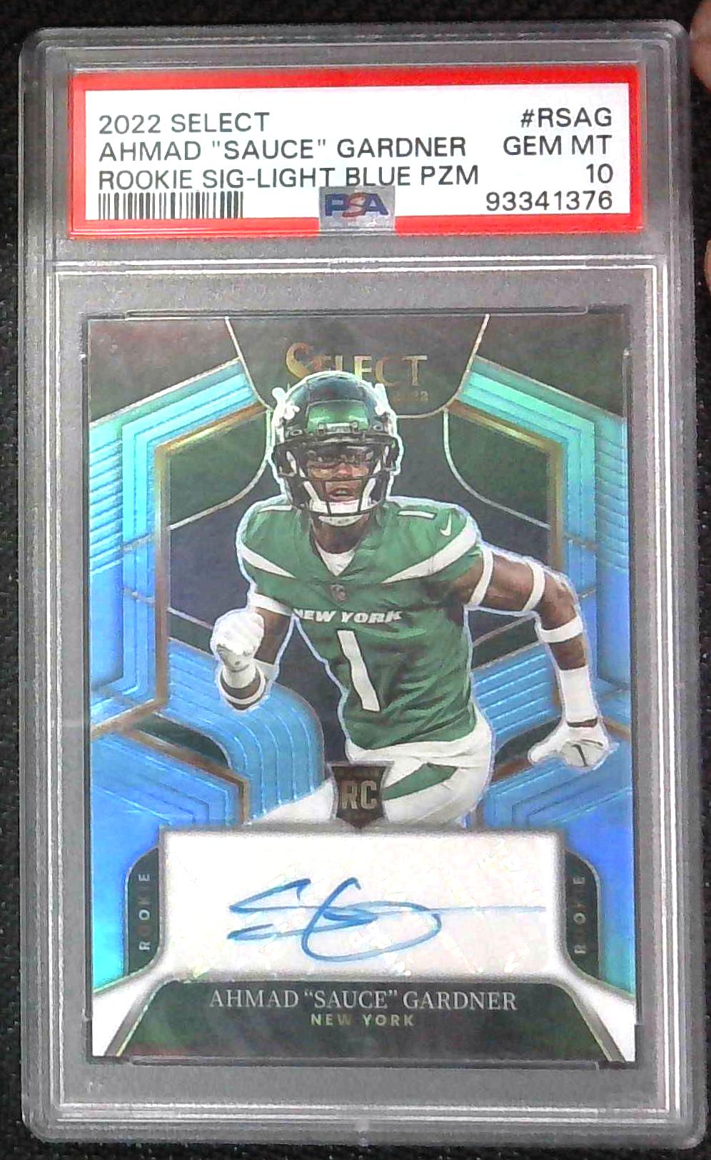 2022 Select Ahmad "Sauce" Gardner Rookie Auto Light Blue /49 PSA 10