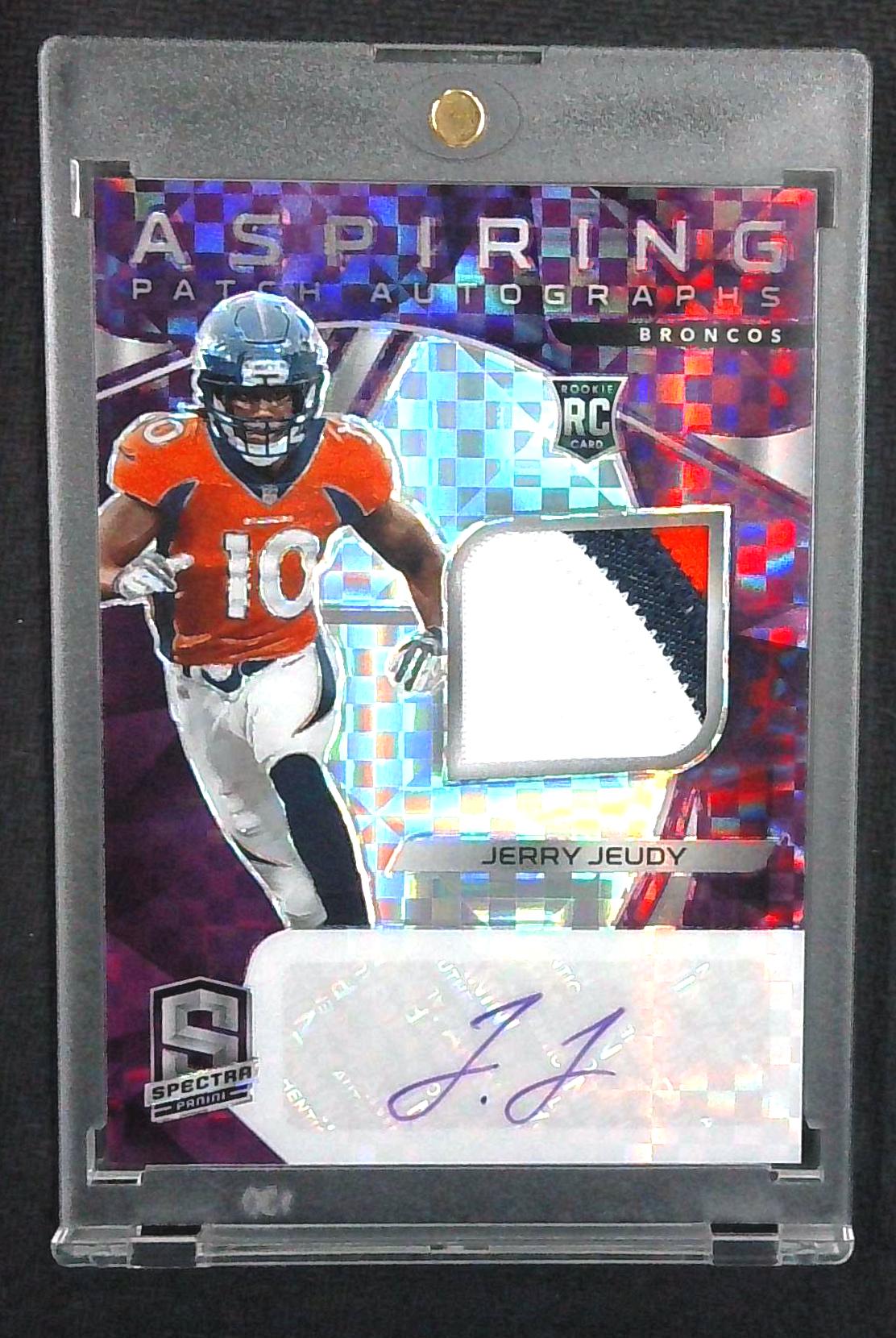 2020 Panini Spectra - Aspiring Patch Autographs Jerry Jeudy #4 Purple /30