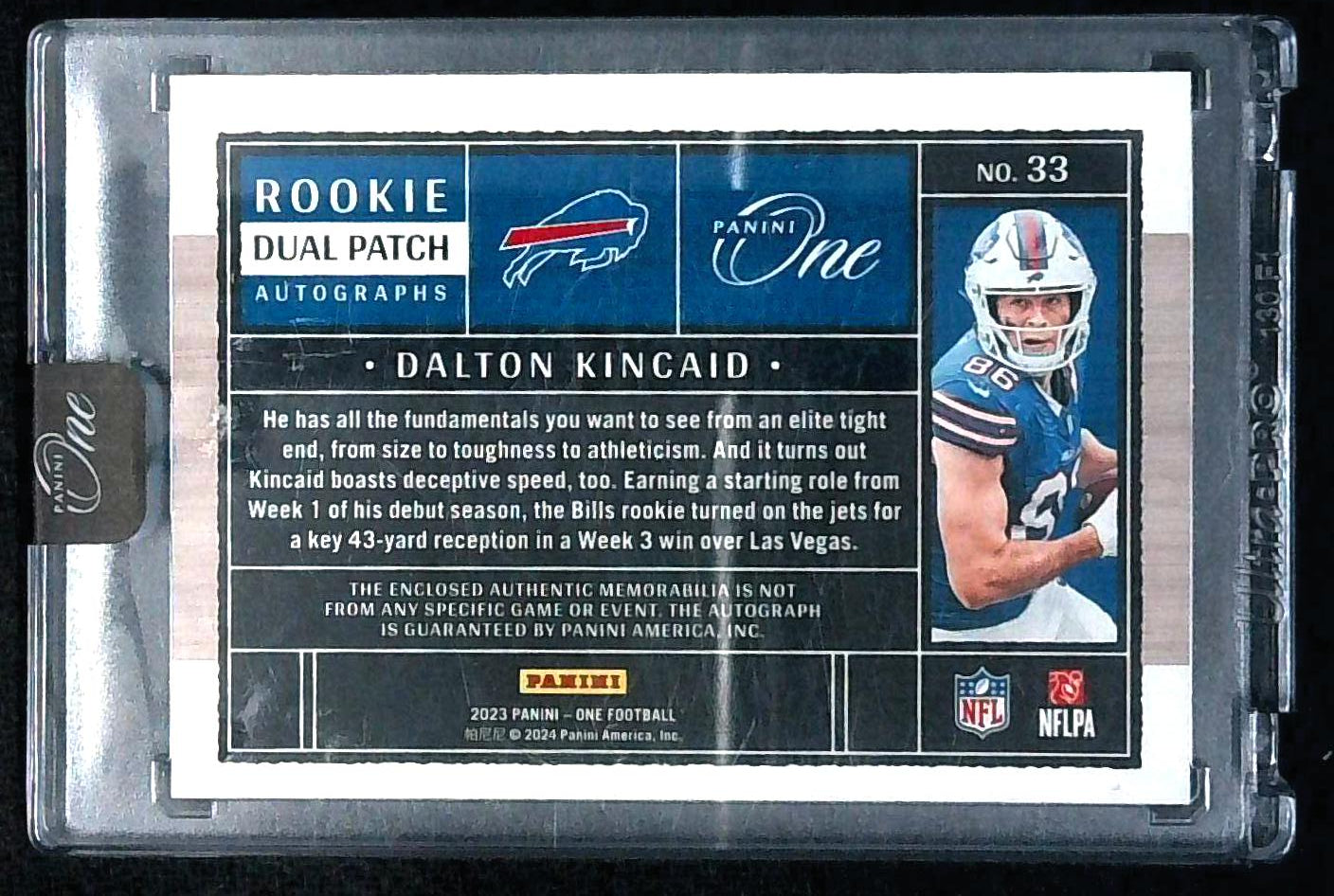Dalton Kincaid Rookie Dual Patch Auto On-Card (RPA) 2023 Panini One /199 4 Color