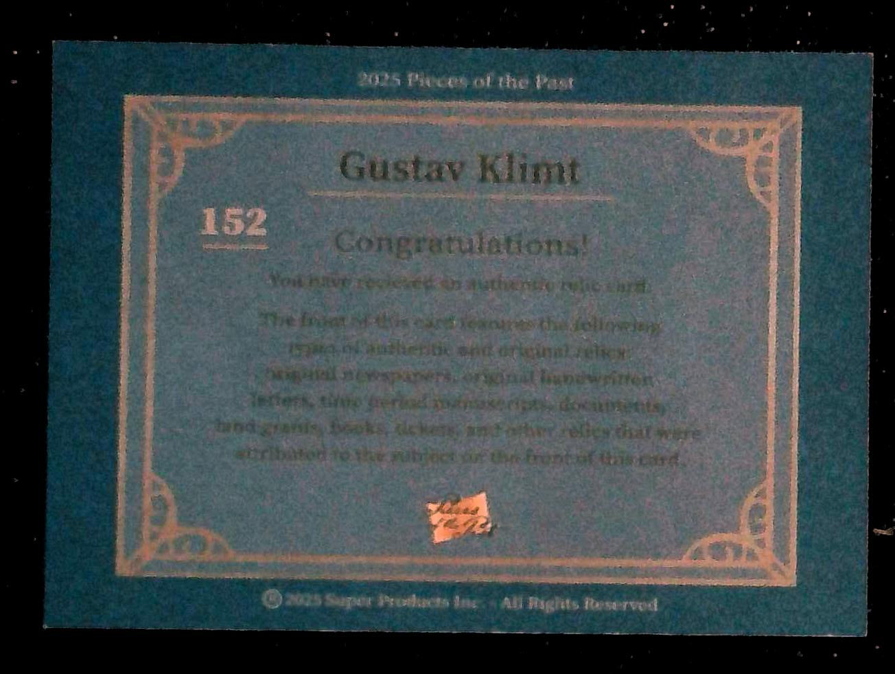 GUSTAV KLIMT Authentic Handwritten Relic Card 2025 Pieces of The Past #152