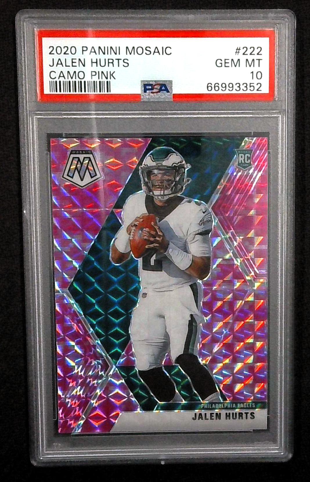 2020 Panini Mosaic Jalen Hurts #222 Camo Pink Mosaic Prizm (RC) PSA Gem Mint 10