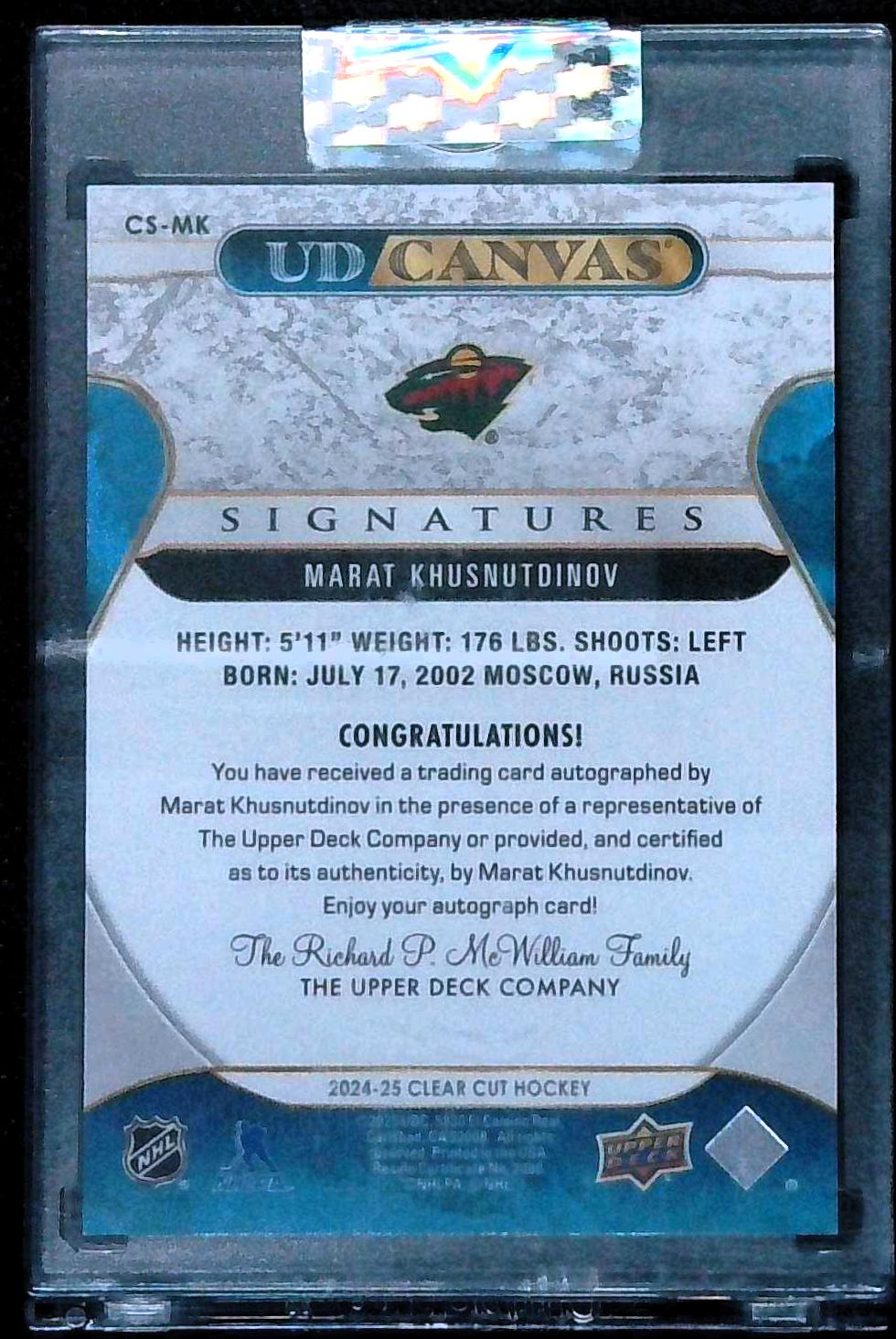 2024-25 UPPER DECK CLEAR CUT MARAT KHUSNUTDINOV UD CANVAS ROOKIE AUTO #CS-MK