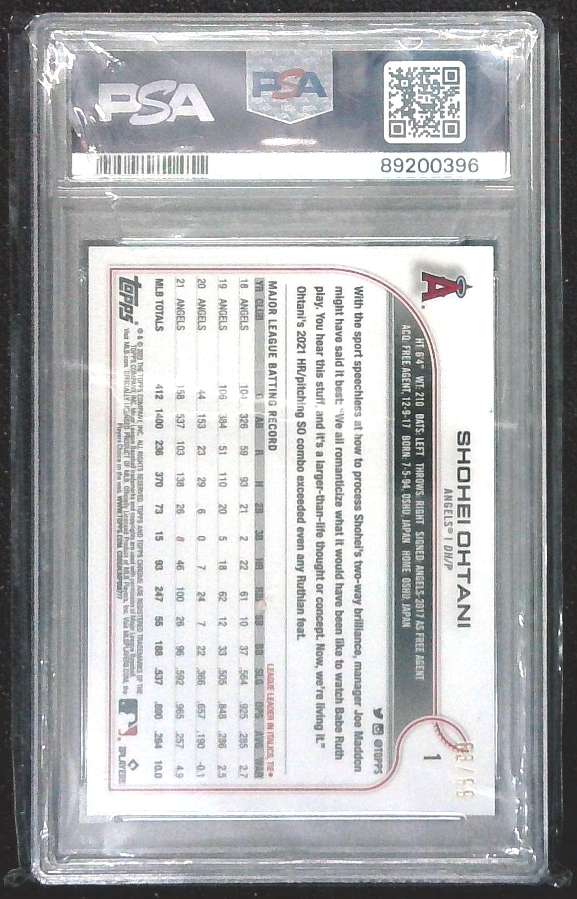 2022 Topps Ben Baller Chrome Shohei Ohtani Green Refractor /99 PSA 9