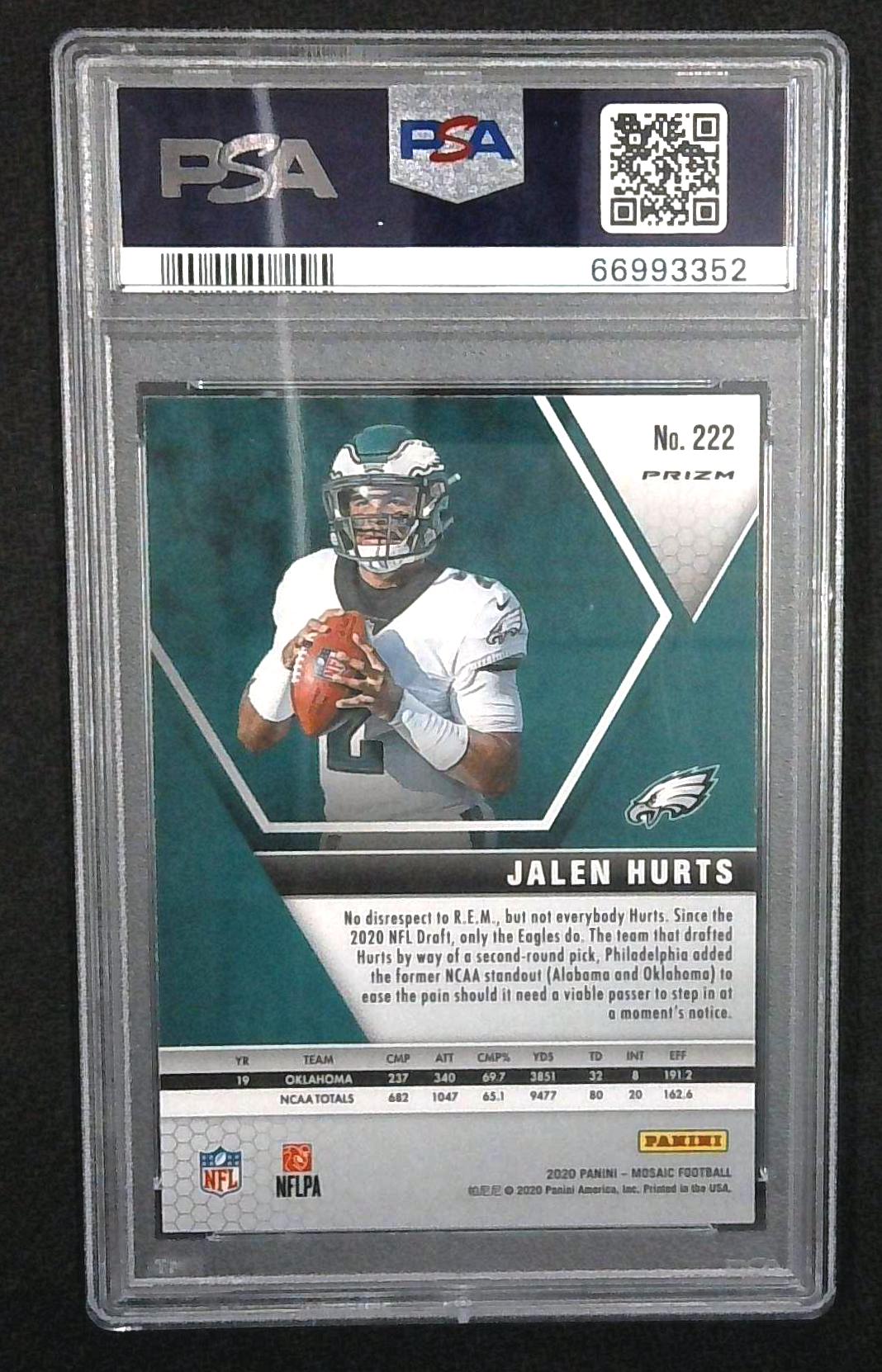 2020 Panini Mosaic Jalen Hurts #222 Camo Pink Mosaic Prizm (RC) PSA Gem Mint 10