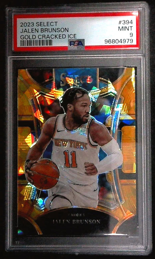 2023-24 Panini Select Mezzanine Level Jalen Brunson #394 Gold Ice Prizm /10 PSA 9