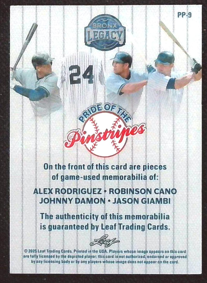 2025 Leaf Bronx Legacy Pride Of The Pinstripes Arod, Cano, Damon, Giambi /5