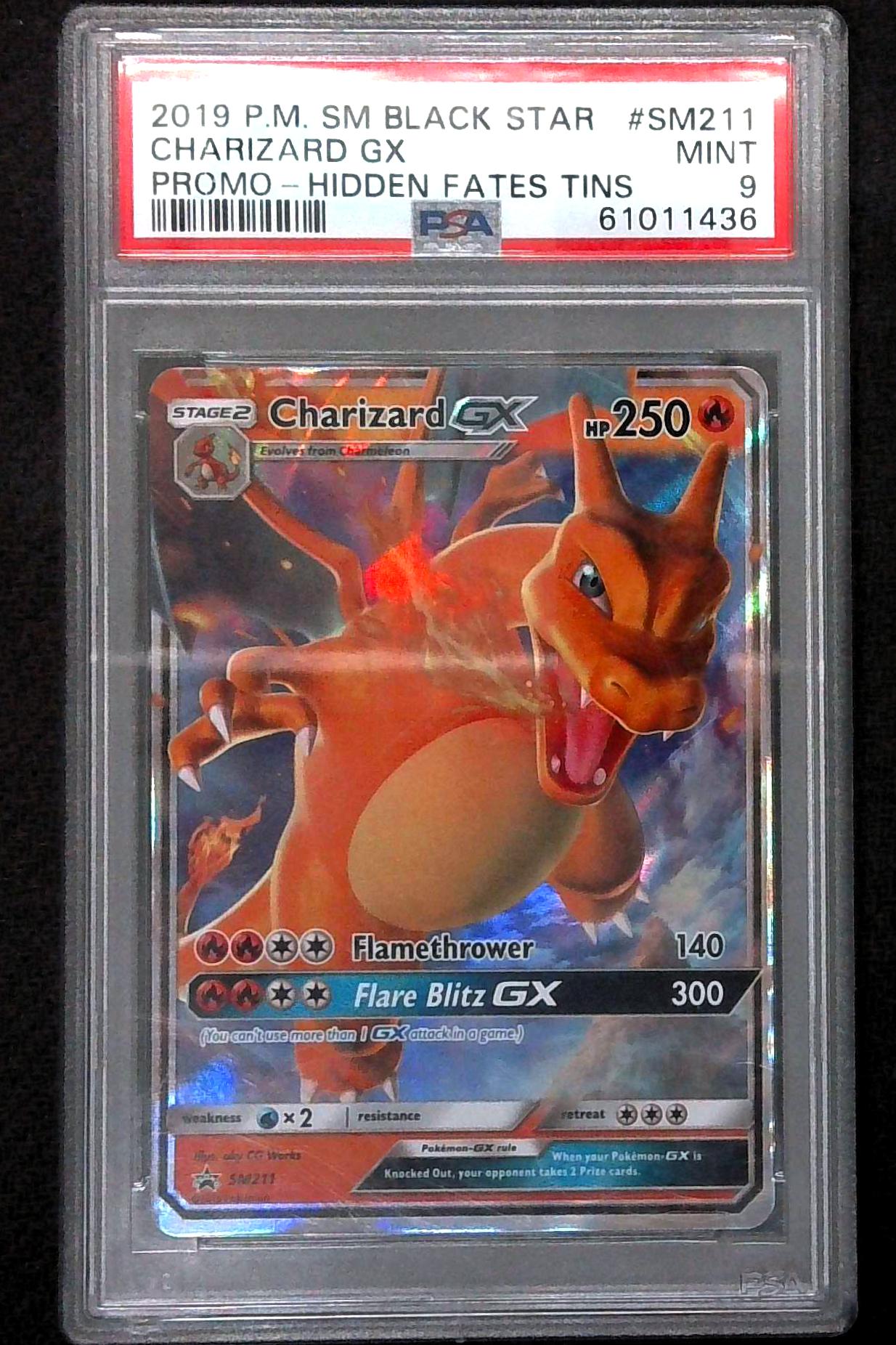 2019 POKEMON SM BLACK STAR PROMO SM211 CHARIZARD GX HIDDEN FATES TINS PSA 9