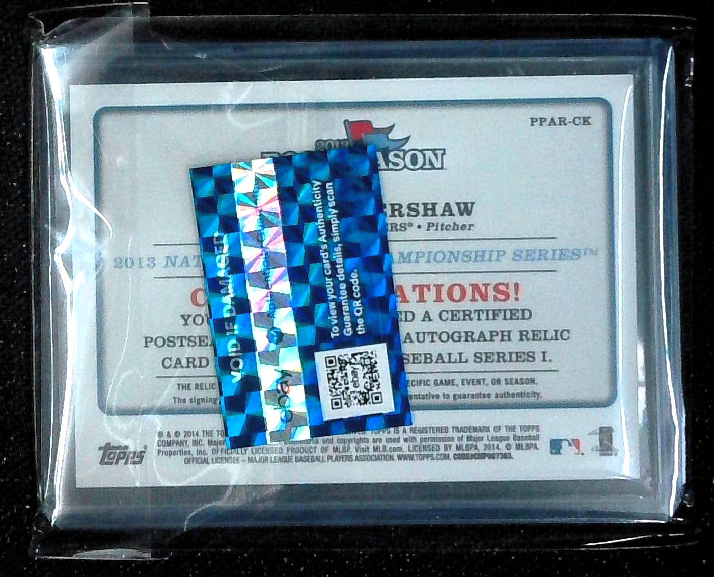 2014 Topps Clayton Kershaw 2013 Post Season Relic Auto /50