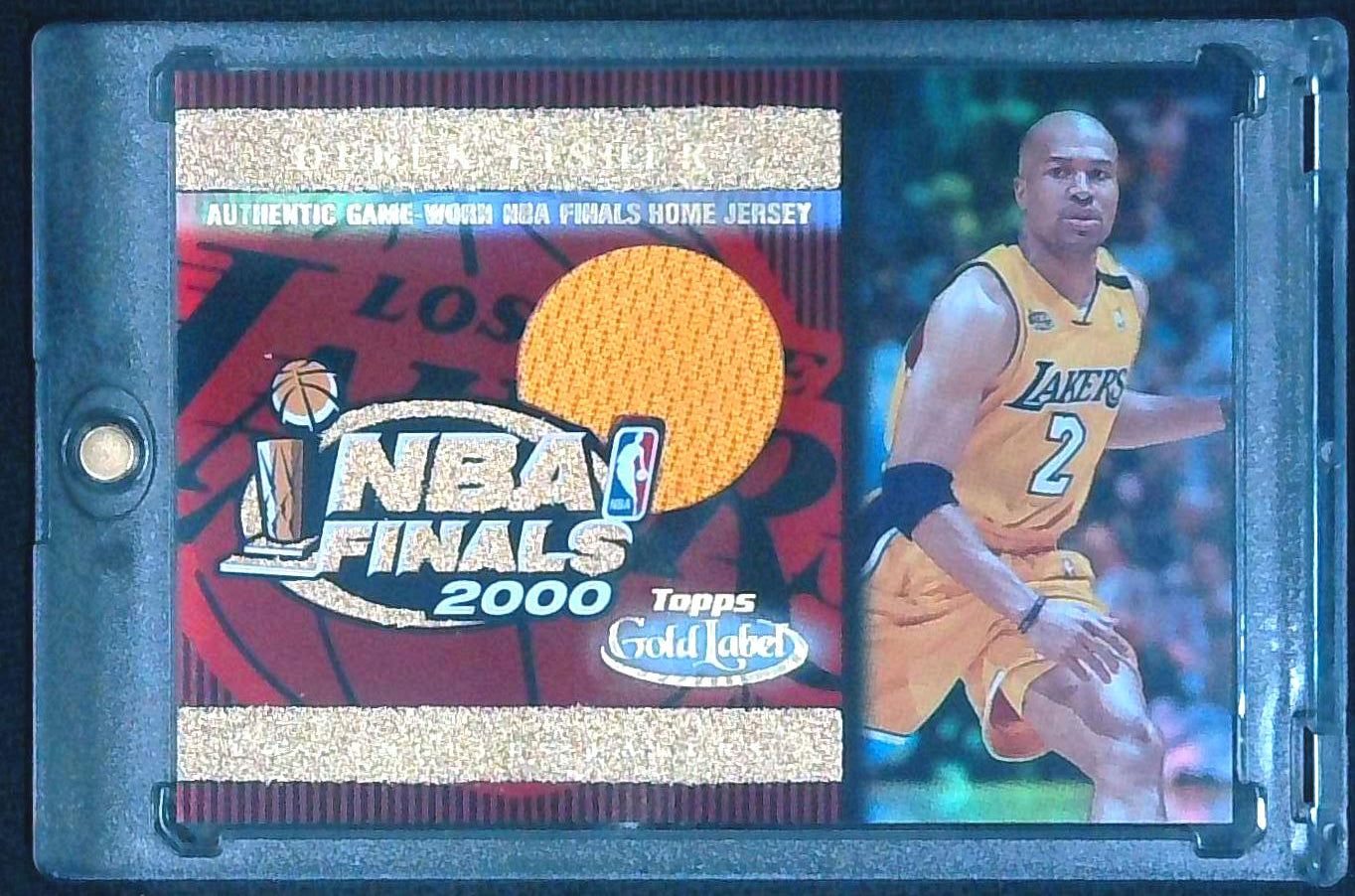 2000 Topps Gold Label Derek Fisher Game Worn NBA Finals Home Jersey LA Lakers