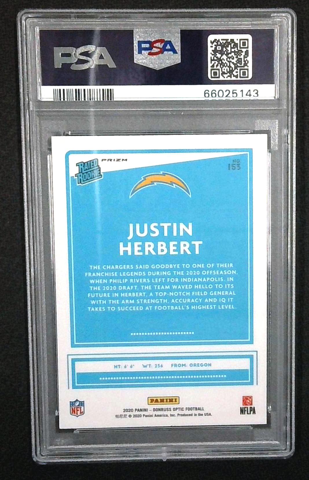 2020 Donruss Optic #153 Justin Herbert Holo Rated Rookie Card PSA 9 Chargers
