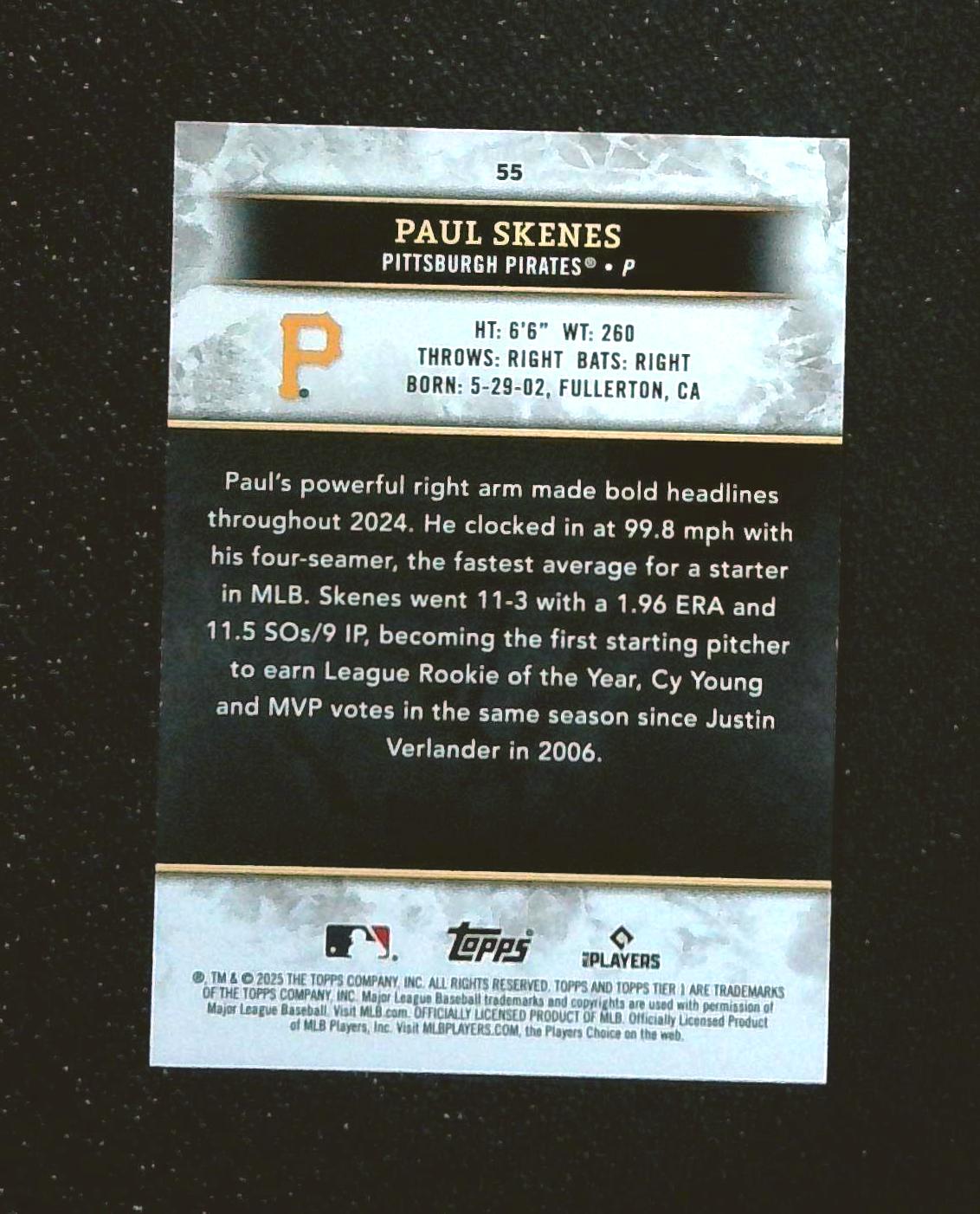 2025 Topps Tier One Paul Skenes Pirates Green Foil Serial Numbered /40 SP
