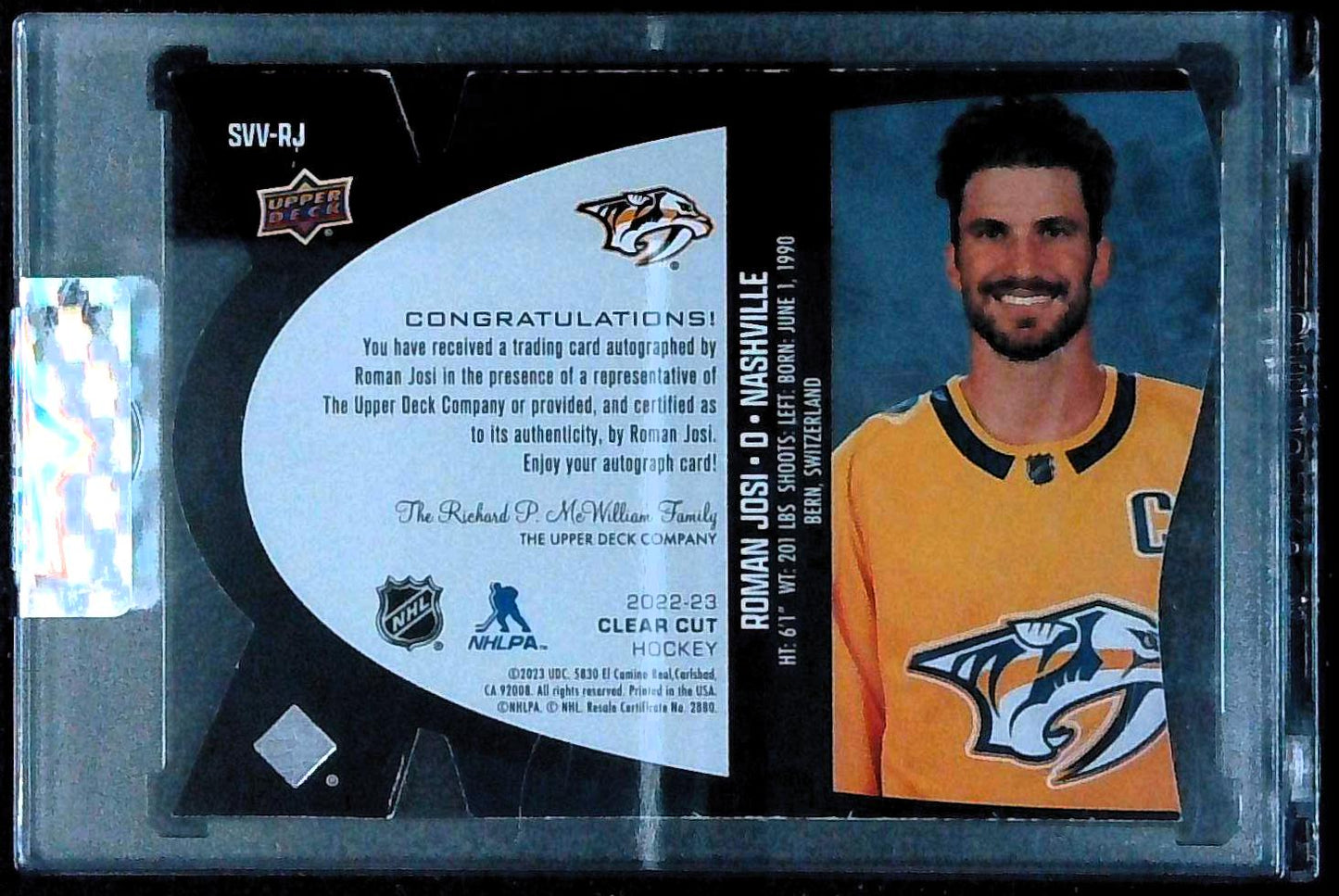 2022-23 UD Clear Cut SPx Vintage Views Auto Die-Cut Roman Josi #SVV-RJ Nashville
