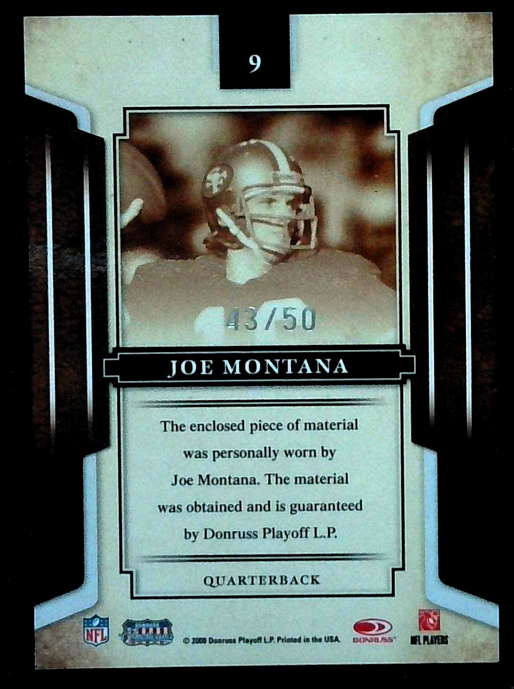 2008 Donruss Americana Joe Montana Mirror Blue Materials Relic /50