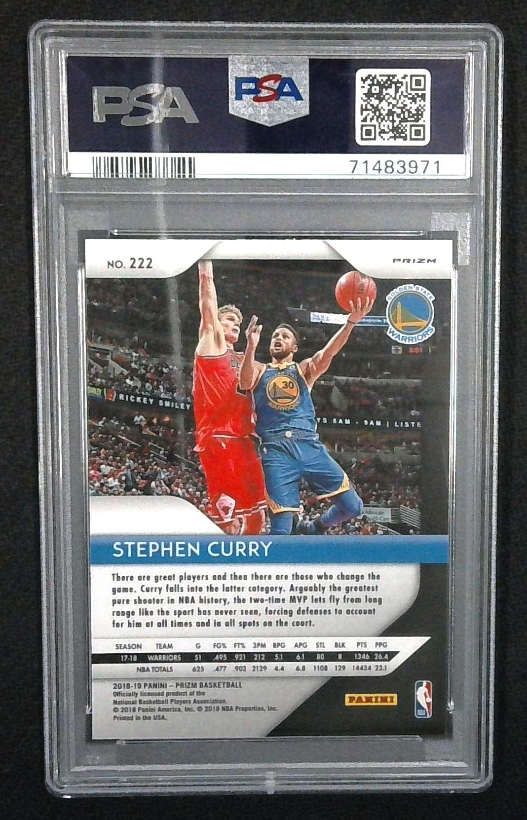 2018 Stephen Curry Panini Prizm Choice Prizm Blue Yellow Green #222 PSA 10