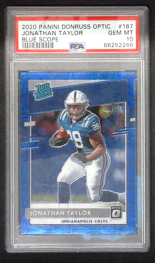 2020 Donruss Optic Jonathan Taylor Blue Scope Rated Rookie PSA 10