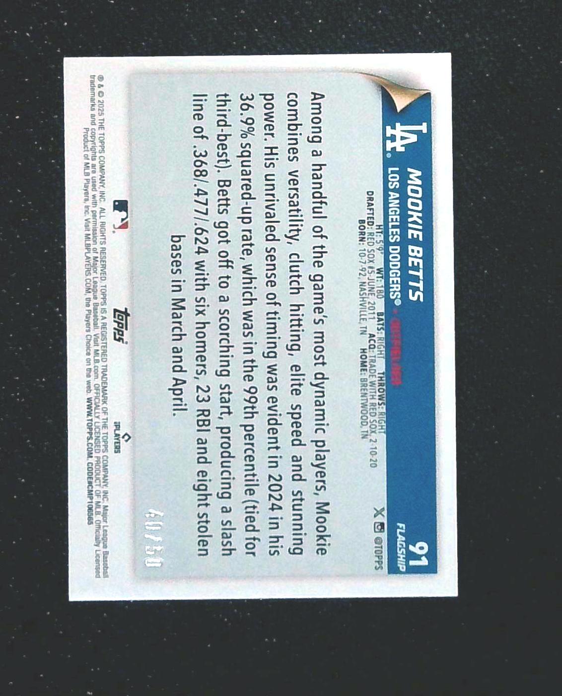 2025 Topps Flagship Collection Mookie Betts Gold /50