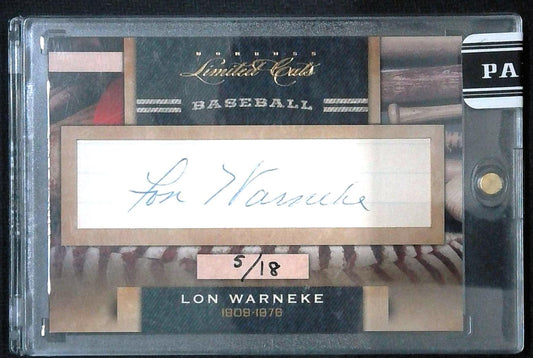 2011 Donruss Limited Cuts Cut Signatures 5/18 Lon Warneke (#d to 18) Auto