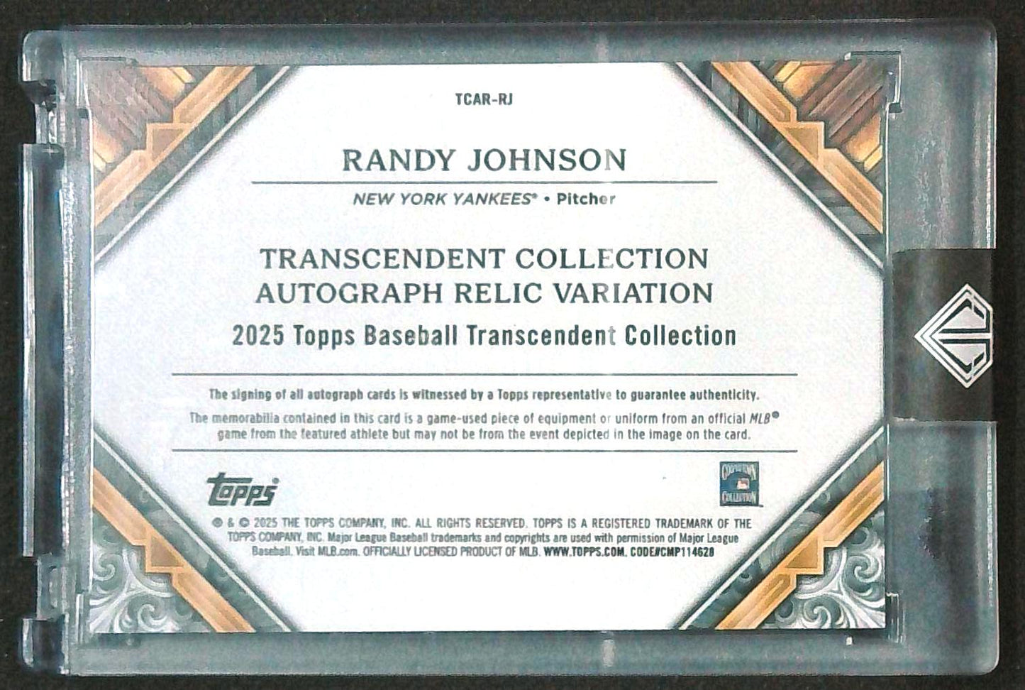 RANDY JOHNSON 2025 TOPPS TRANSCENDENT COLL #TCAR-RJ AUTO GU JERSEY 3/25 YANKEES