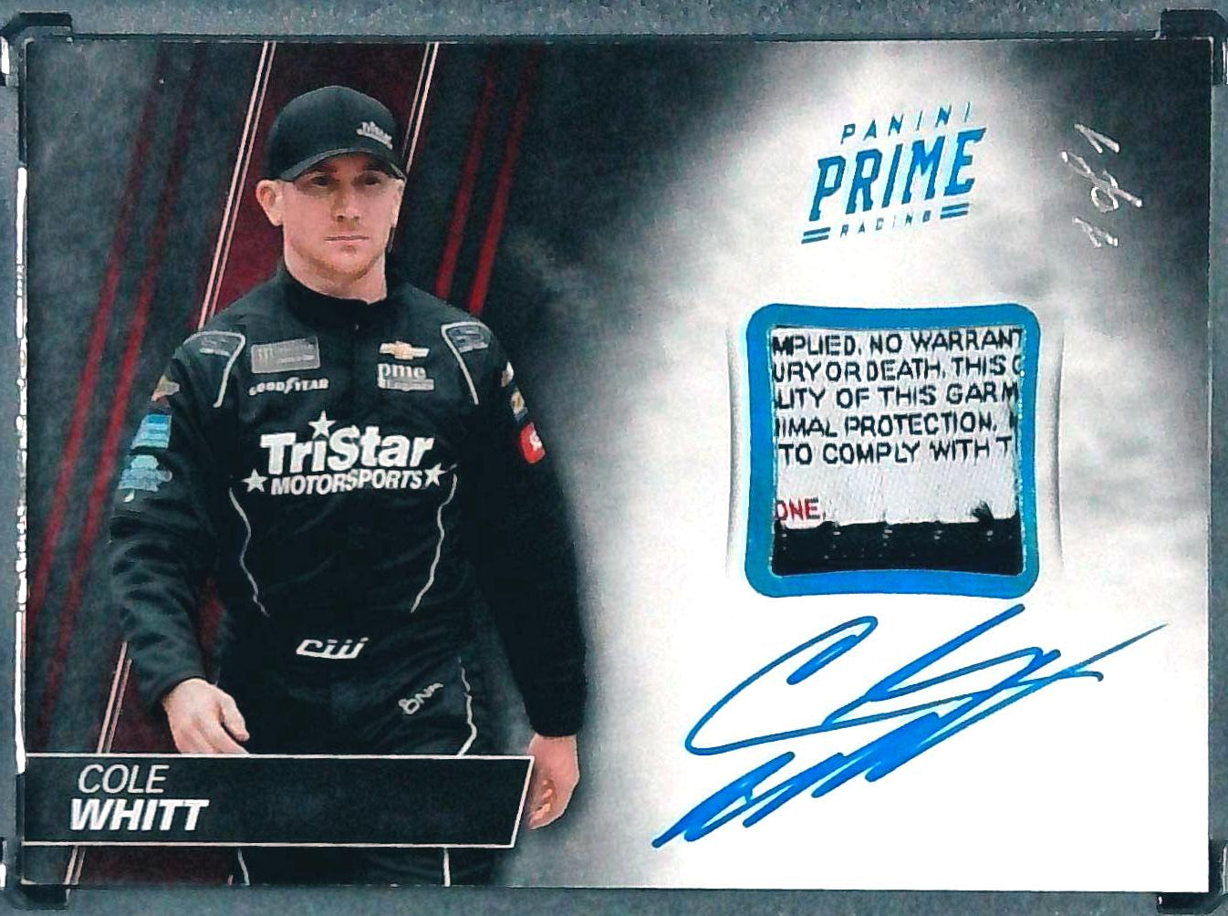 2018 Panini Prime Racing Cole Whitt Relic Auto 1/1