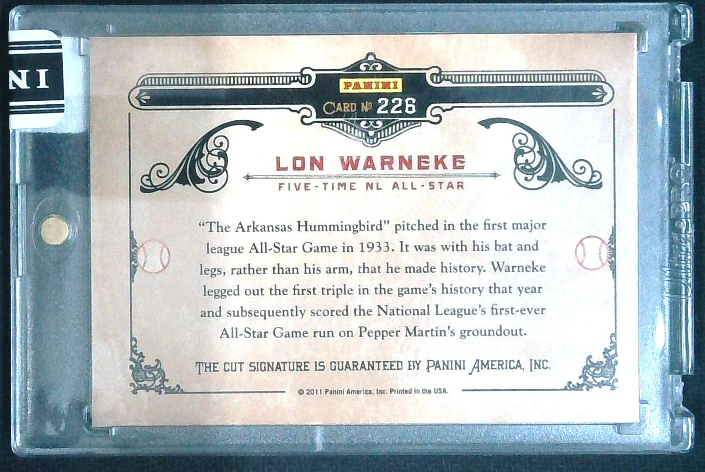 2011 Donruss Limited Cuts Cut Signatures 5/18 Lon Warneke (#d to 18) Auto