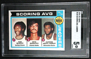 1974 Topps Basketball Bob McAdoo Pete Maravich Kareem Abdul-Jabbar #145 SGC 5